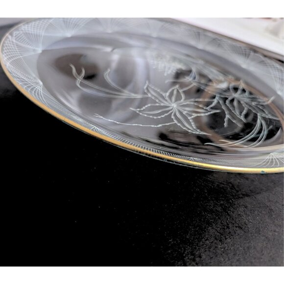 Vintage 50s Heye Filigran Glass Serving Dish Plate Platter Floral Gold Rim 12.5" - Picture 5 of 9